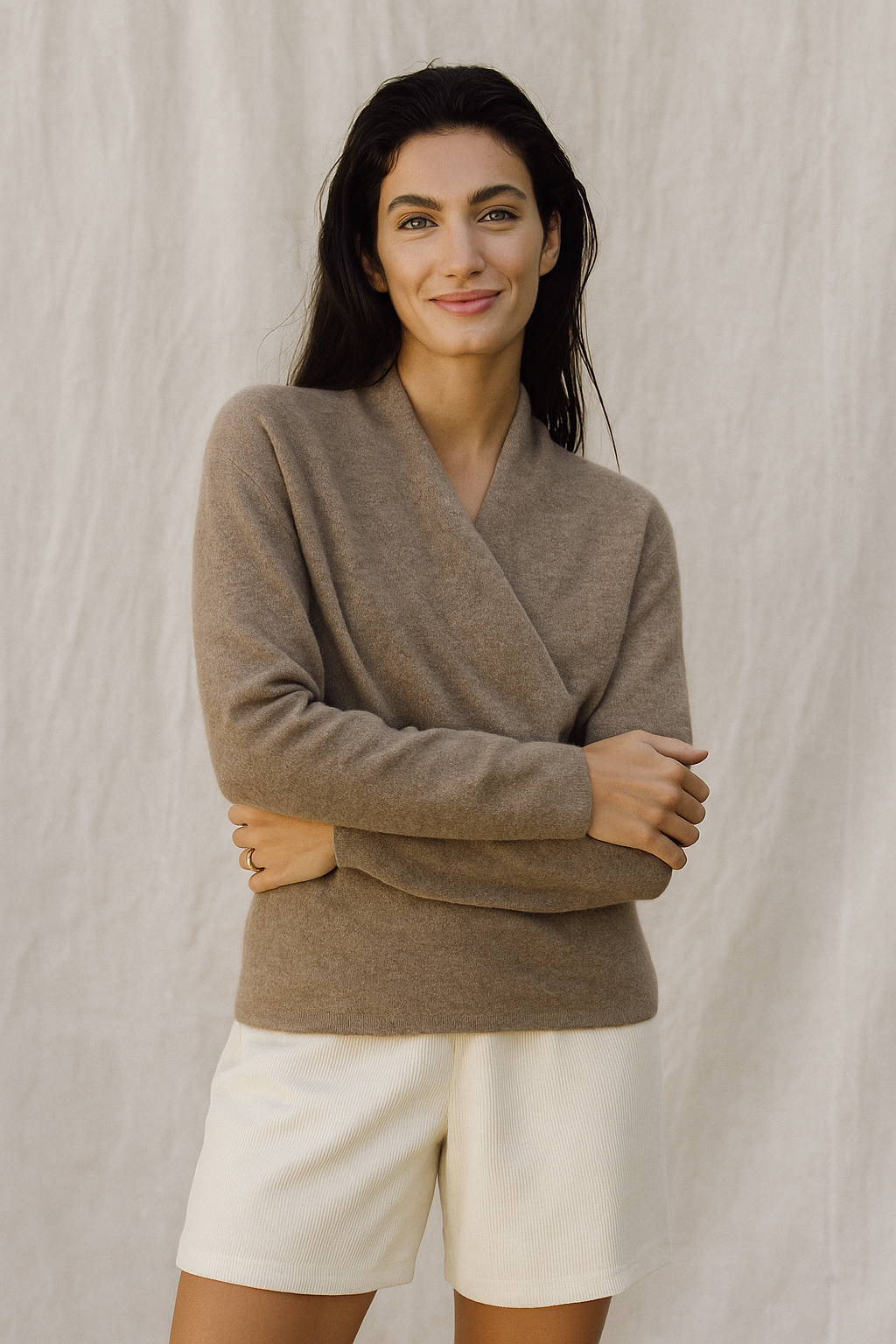 Damen Wickelpullover V-Ausschnitt Weich Warm Winter