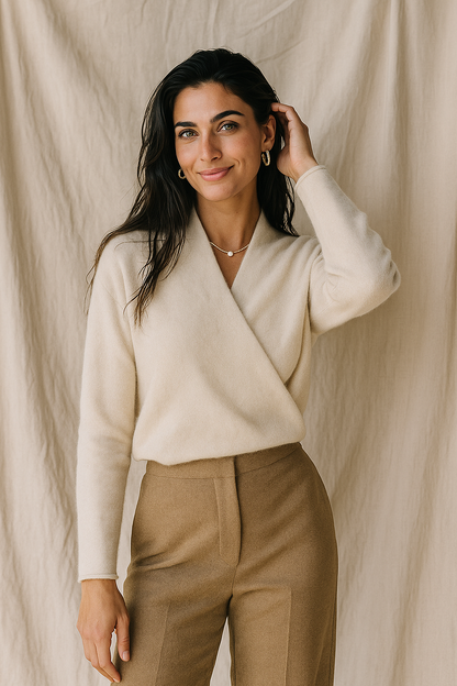 Damen Wickelpullover V-Ausschnitt Weich Warm Winter