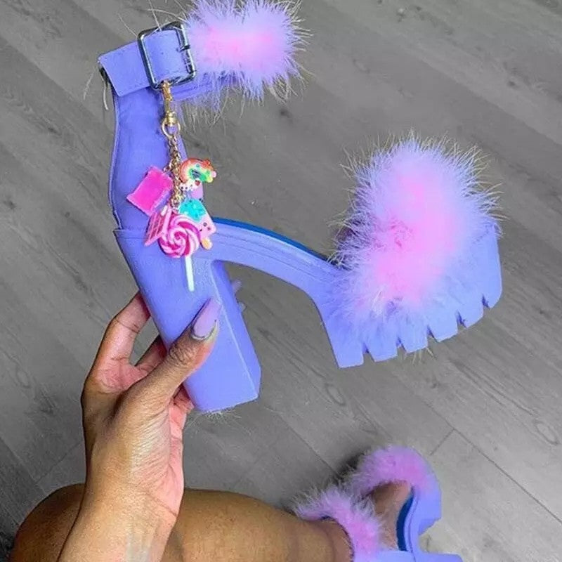 Damen Hochhackige Sandalen Flauschig Sommer Mode - BerlinGlamour