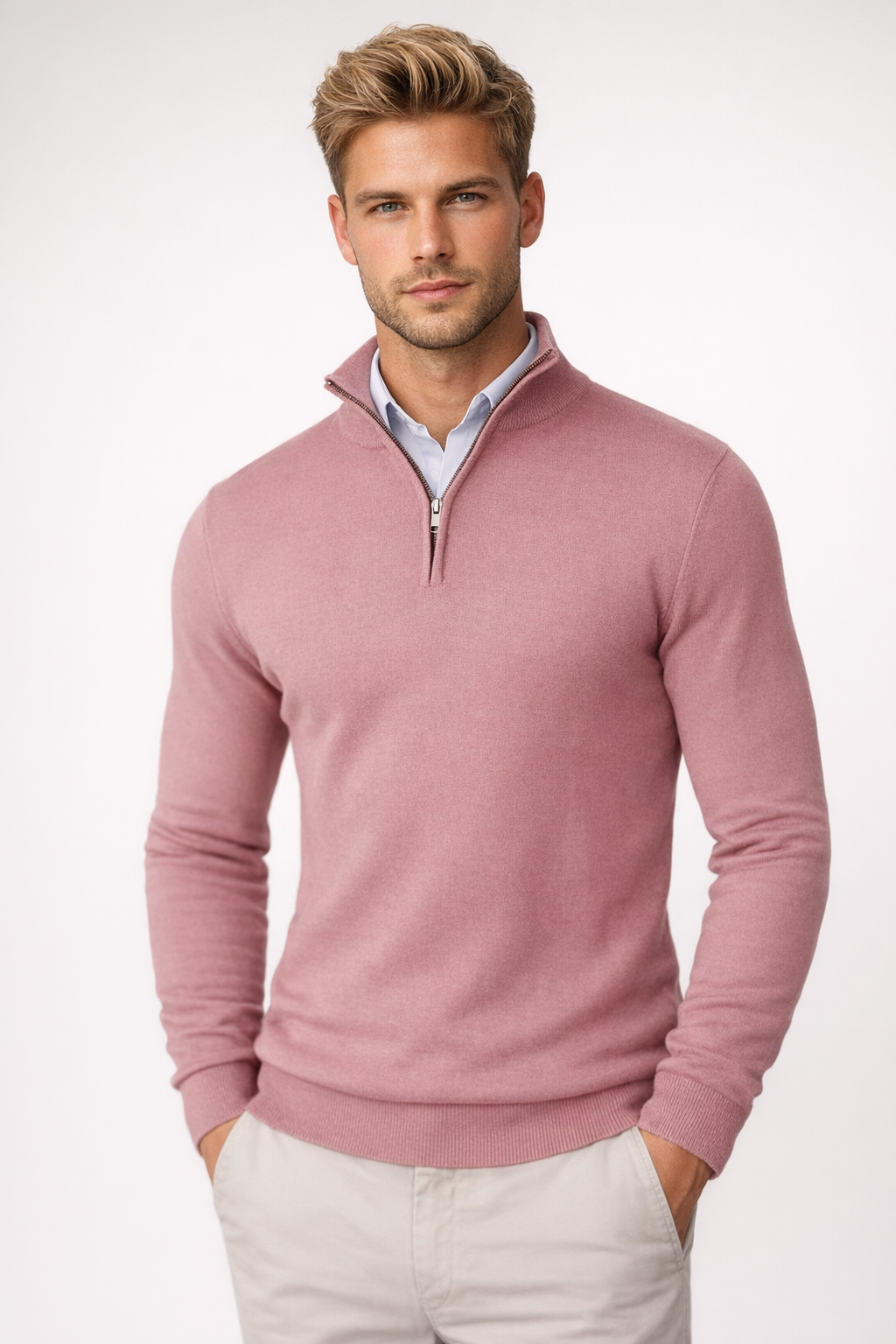 Herren Pullover Stehkragen Mit Halbreißverschluss Baumwolle