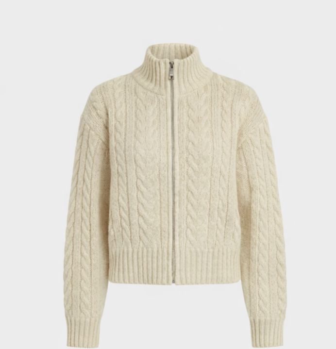 Damen Strickjacke Hochkragen Warm Modern