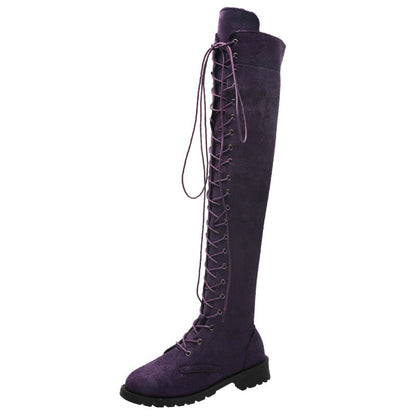 Damen Stiefel Überknie Weiches Wildleder Schnürstiefel