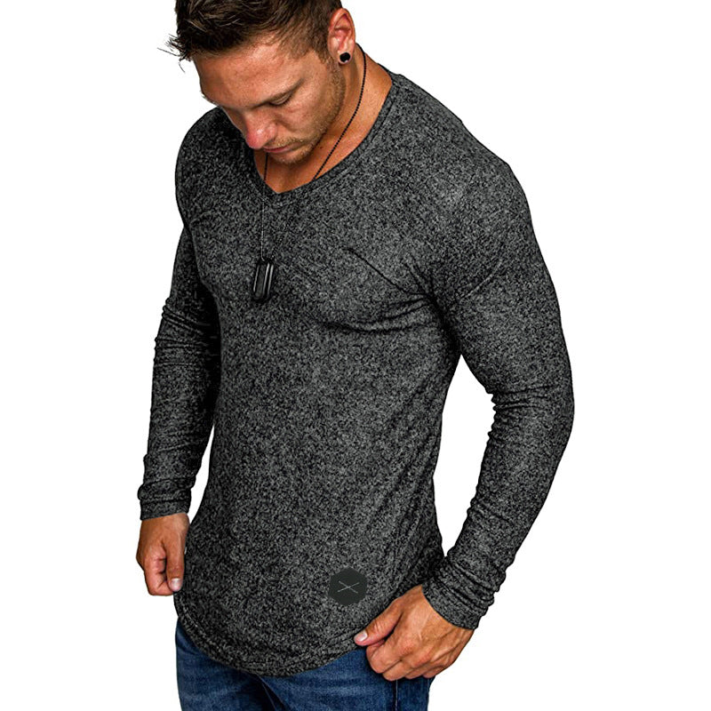 Herren Langarmshirt Modern V-Ausschnitt Slim Fit