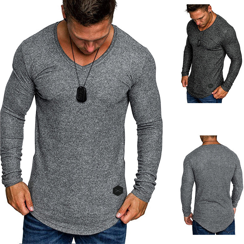 Herren Langarmshirt Modern V-Ausschnitt Komfort Passform