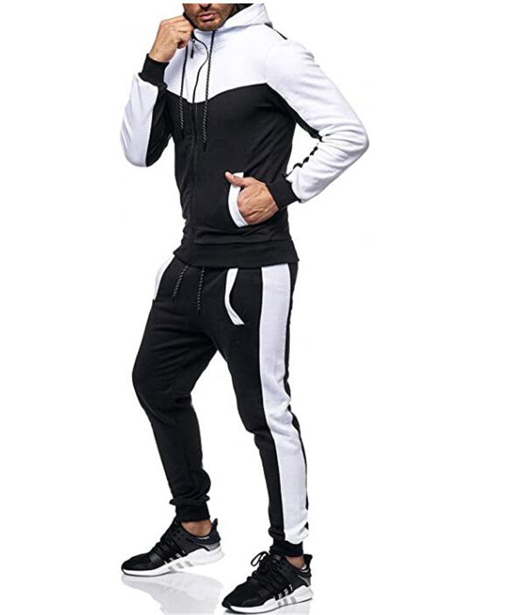 Herren Trainingsanzug Set Kapuze Kontrastnähte Sportlich Modern