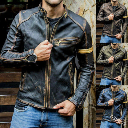 Leder Bikerjacke Herren Steppdetail Schwarz - BerlinGlamour