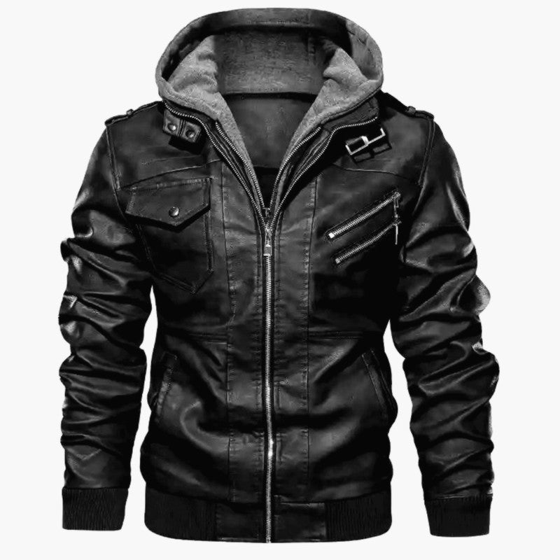 Lederjacke Herren Modern mit Kapuze und Taschen
