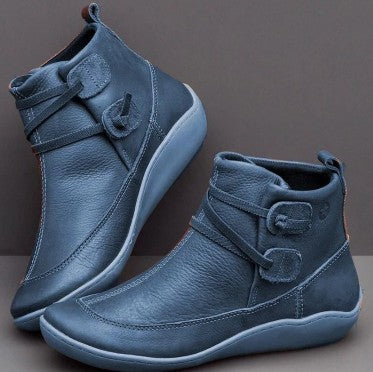Damen Stiefel Komfortabel Schnallenverschluss Schwarz Modisch