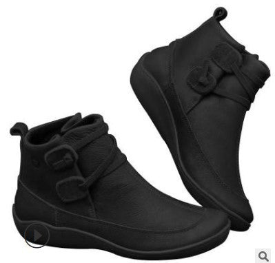 Damen Stiefel Komfortabel Schnallenverschluss Schwarz Modisch