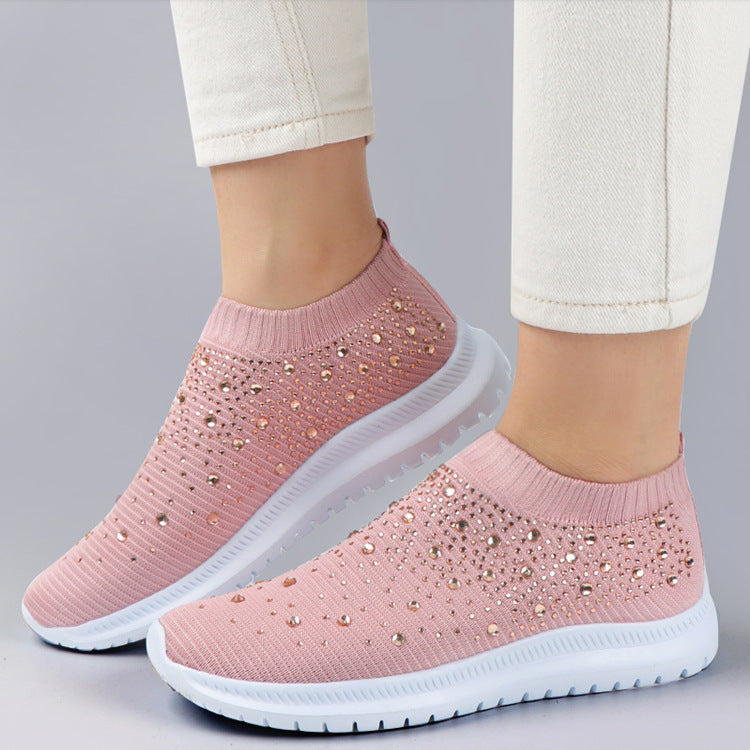 Damen Sneaker Glitzer Strass Schuhe Trendy Mode