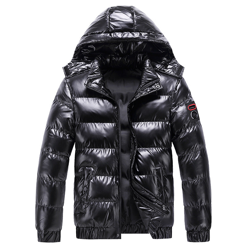 Herren Winterjacke Isoliert Glanz Oberfläche Kapuze