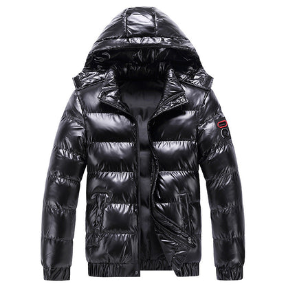 Herren Winterjacke Isoliert Glanz Oberfläche Kapuze