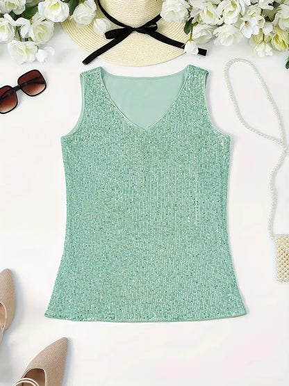 Elegantes Pailletten Top Ärmellos Damen Oberteil Glitzer