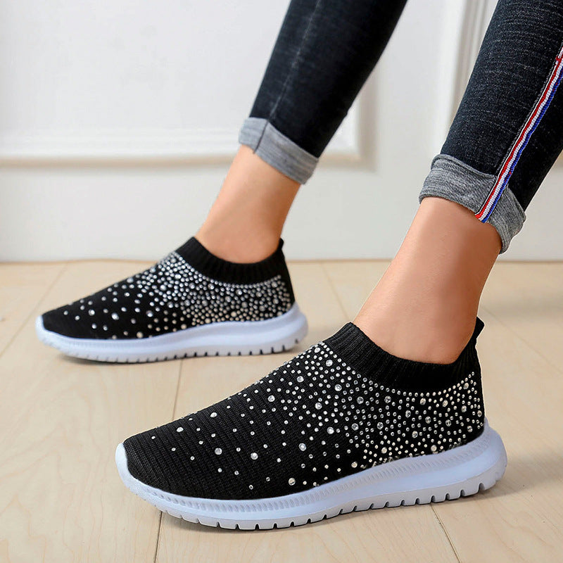Damen Sneaker Glitzer Strass Schuhe Trendy Mode