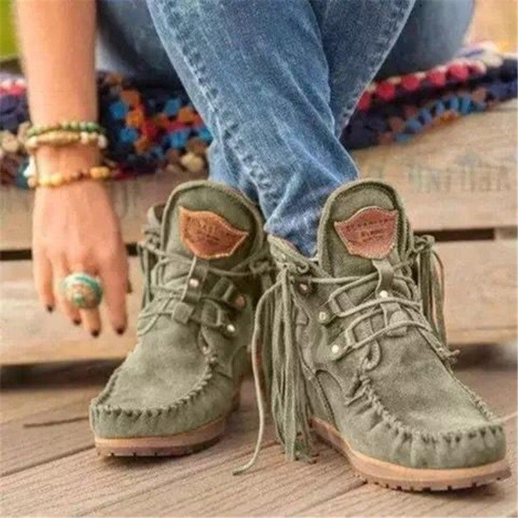 Damen Stiefel Mokassin Fransen Design Handmade Lederschuhe