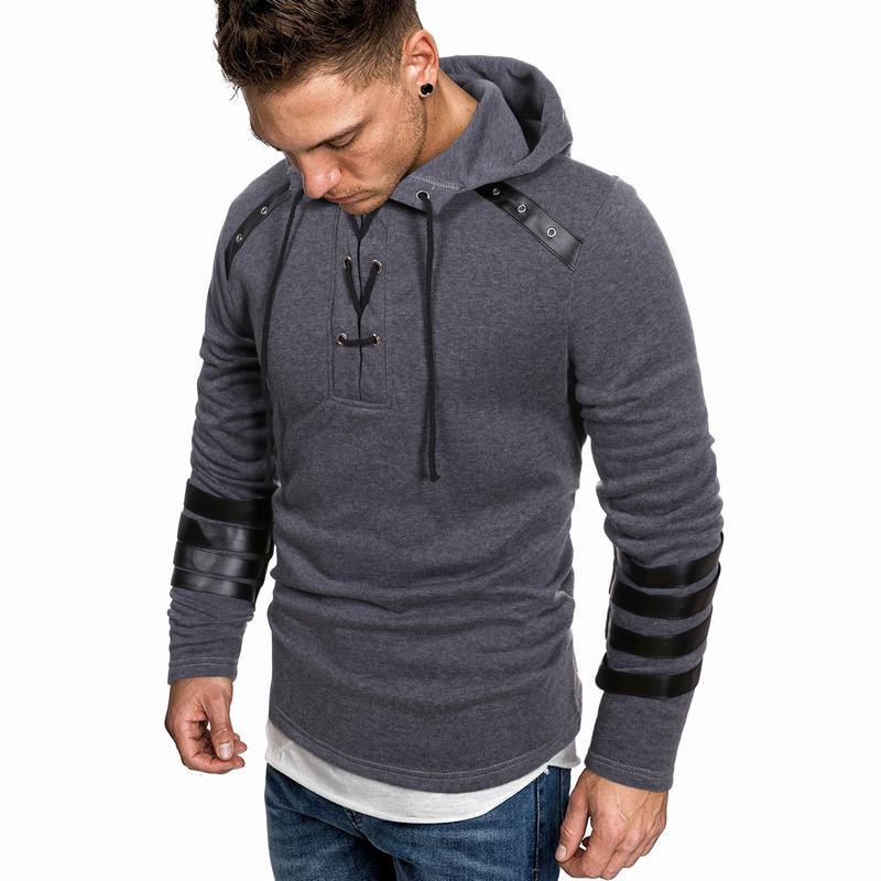 Herren Kapuzenpullover Leder Details Modern Style