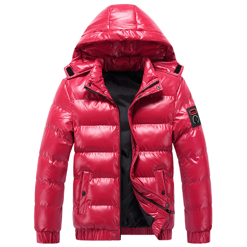 Herren Winterjacke Isoliert Glanz Oberfläche Kapuze