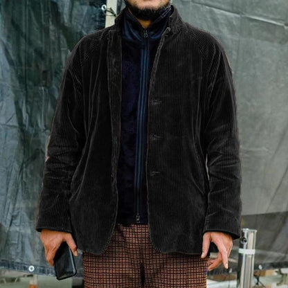 Herren Kordjacke Modern mit Struktur Optik Schwarz