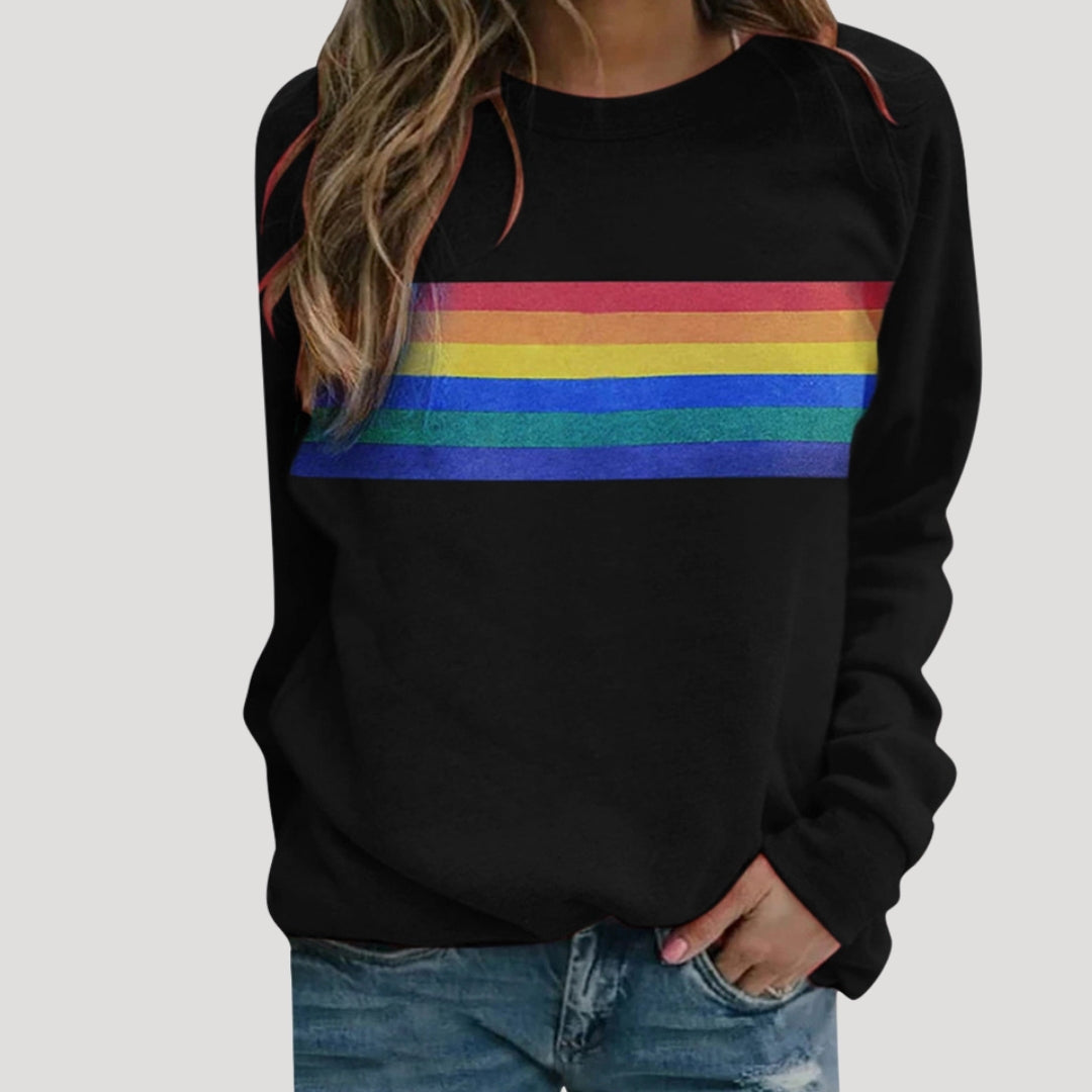 Damen Sweatshirt Frühling Bunt Regenbogen Streifen