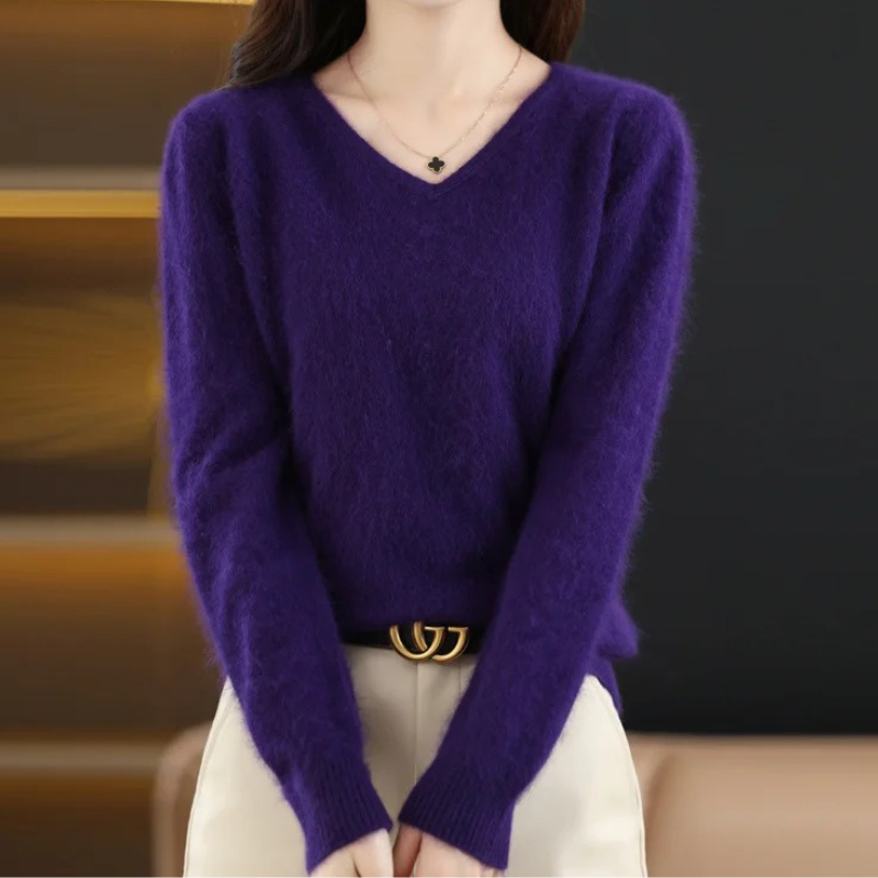 Damen Pullover V-Ausschnitt Weich Leichter Strick