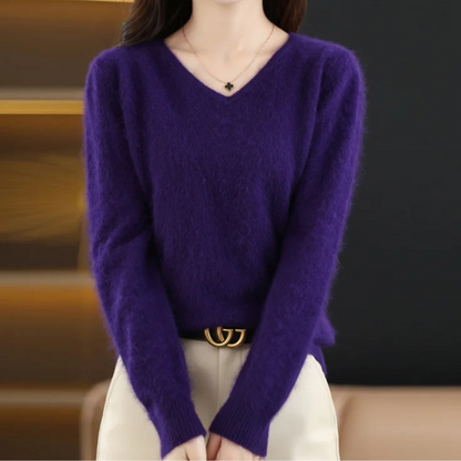 Damen Pullover V-Ausschnitt Weich Leichter Strick