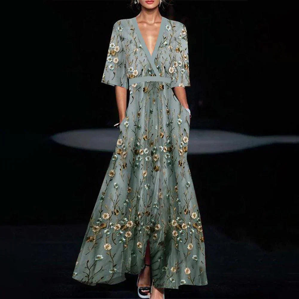 Langes Grünes Abendkleid mit Ärmeln - BerlinGlamour