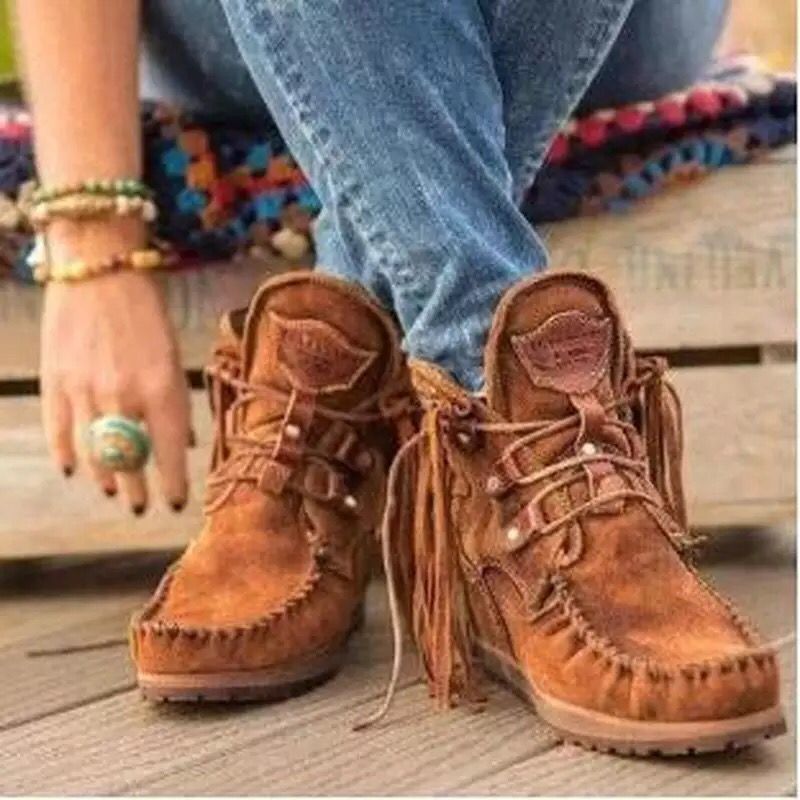 Damen Stiefel Mokassin Fransen Design Handmade Lederschuhe - BerlinGlamour