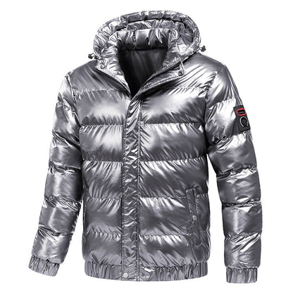 Herren Winterjacke Isoliert Glanz Oberfläche Kapuze