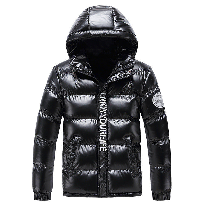 Herren Winterjacke Daunenjacke Glänzend Mit Kapuze