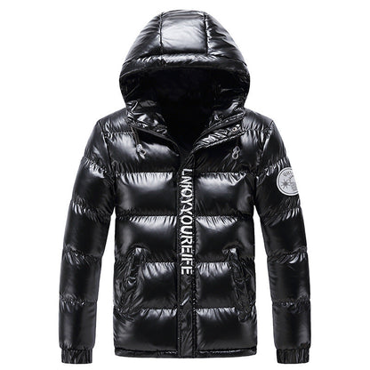 Herren Winterjacke Daunenjacke Glänzend Mit Kapuze