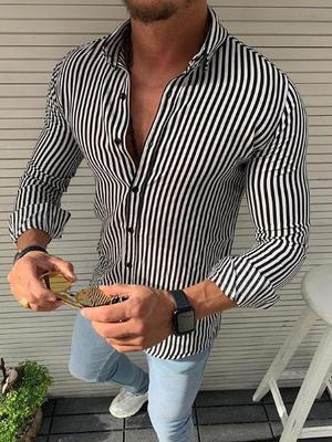 Herren Langarmhemd Gestreift Modern Trendy