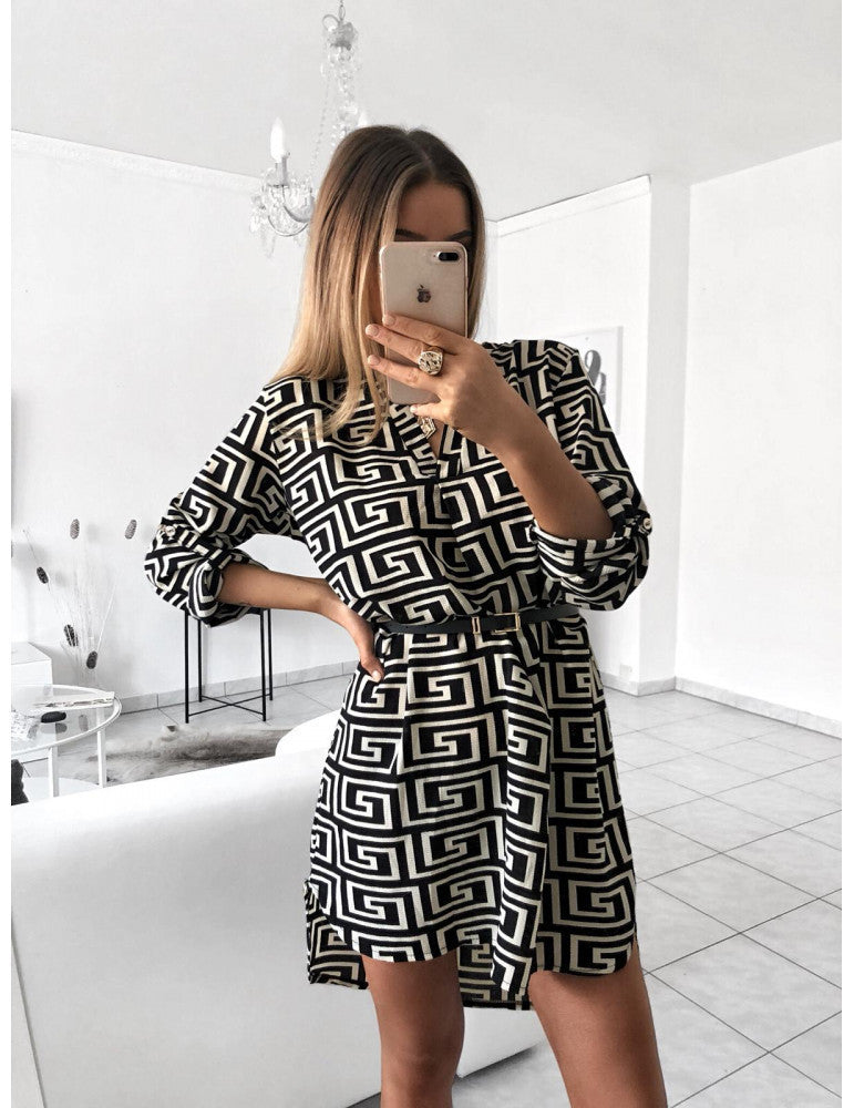 Damenkleid Tiermuster Bluse mit Gürtel Modern