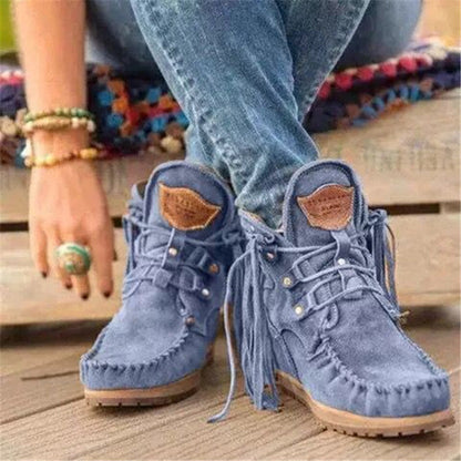 Damen Stiefel Mokassin Fransen Design Handmade Lederschuhe