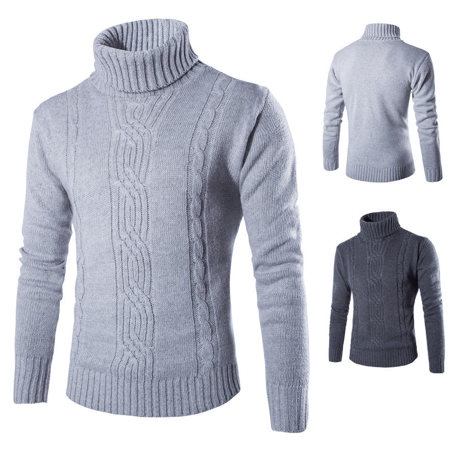 Herren Strickpullover Modern mit Zopfmuster und Hochkragen