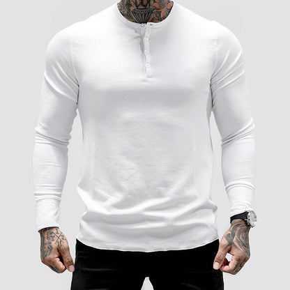 Herren Baumwoll Henley-Shirt Langarm Atmungsaktiv Komfort - BerlinGlamour