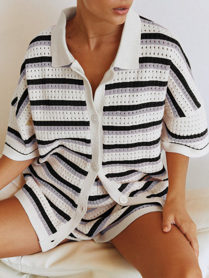Damen Strickset 2-teilig Hemd Shorts Sommer