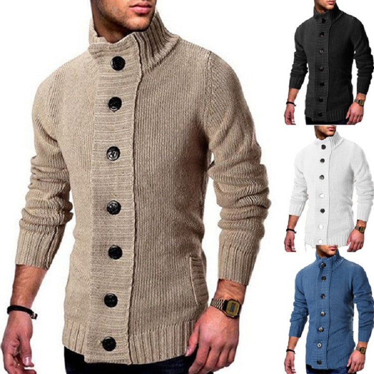 Herren Strickjacke Hochkragen Modern mit Knopfdesign - BerlinGlamour
