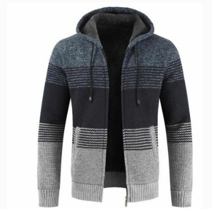 Herren Strickjacke Kapuze Modern Grau
