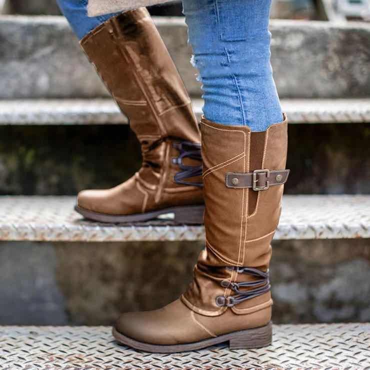 Damen Stiefel Robustes Profil Modisches Riemendesign Winterstiefel - BerlinGlamour