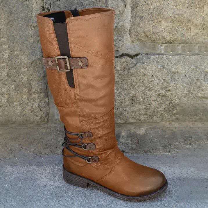 Damen Stiefel Robustes Profil Modisches Riemendesign Winterstiefel