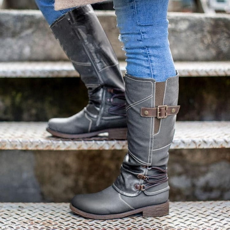 Damen Stiefel Robustes Profil Modisches Riemendesign Winterstiefel
