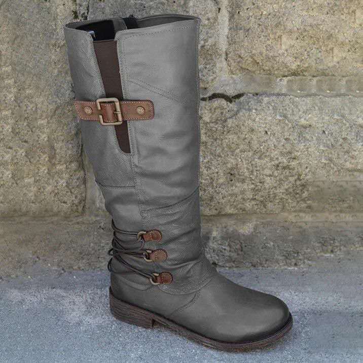 Damen Stiefel Robustes Profil Modisches Riemendesign Winterstiefel