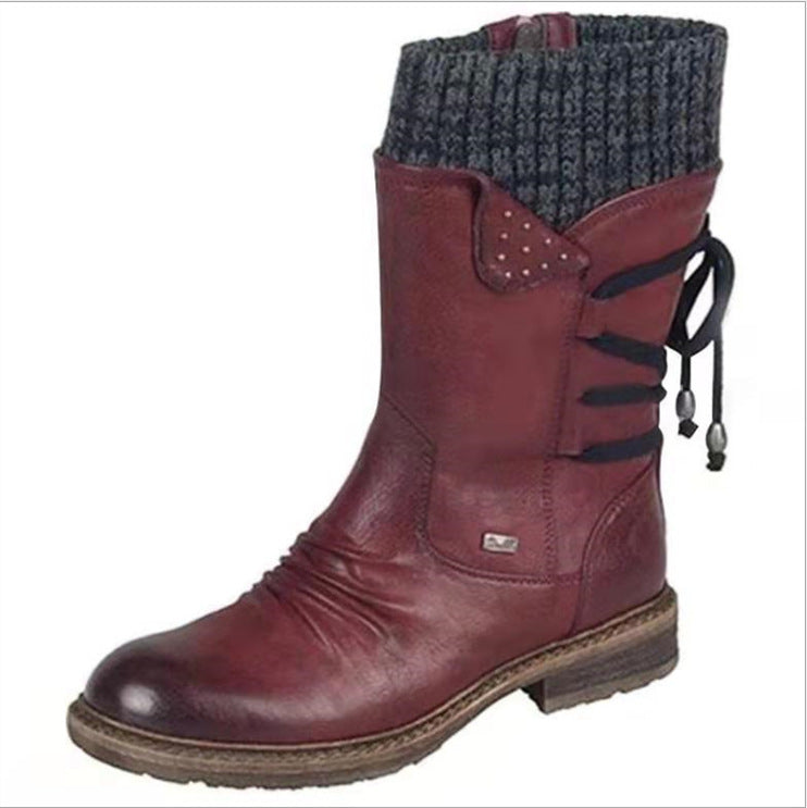 Damen Stiefel Strickkragen Schnürsystem Wintermode