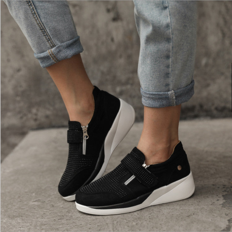 Damen Sneaker High-Top Sportlich Reißverschluss Schwarz