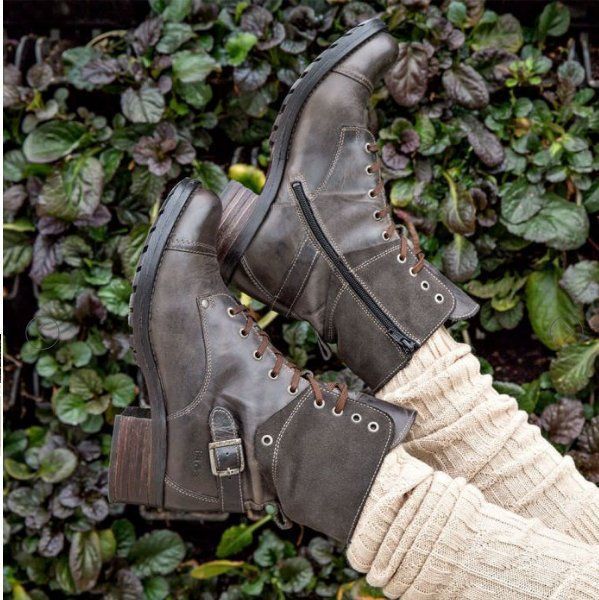 Damen Schnürstiefel Robust Modisch Schnalle