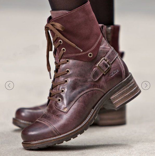 Damen Schnürstiefel Robust Modisch Schnalle