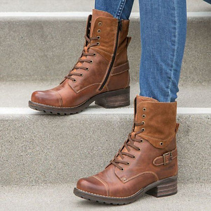 Damen Schnürstiefel Robust Modisch Schnalle - BerlinGlamour