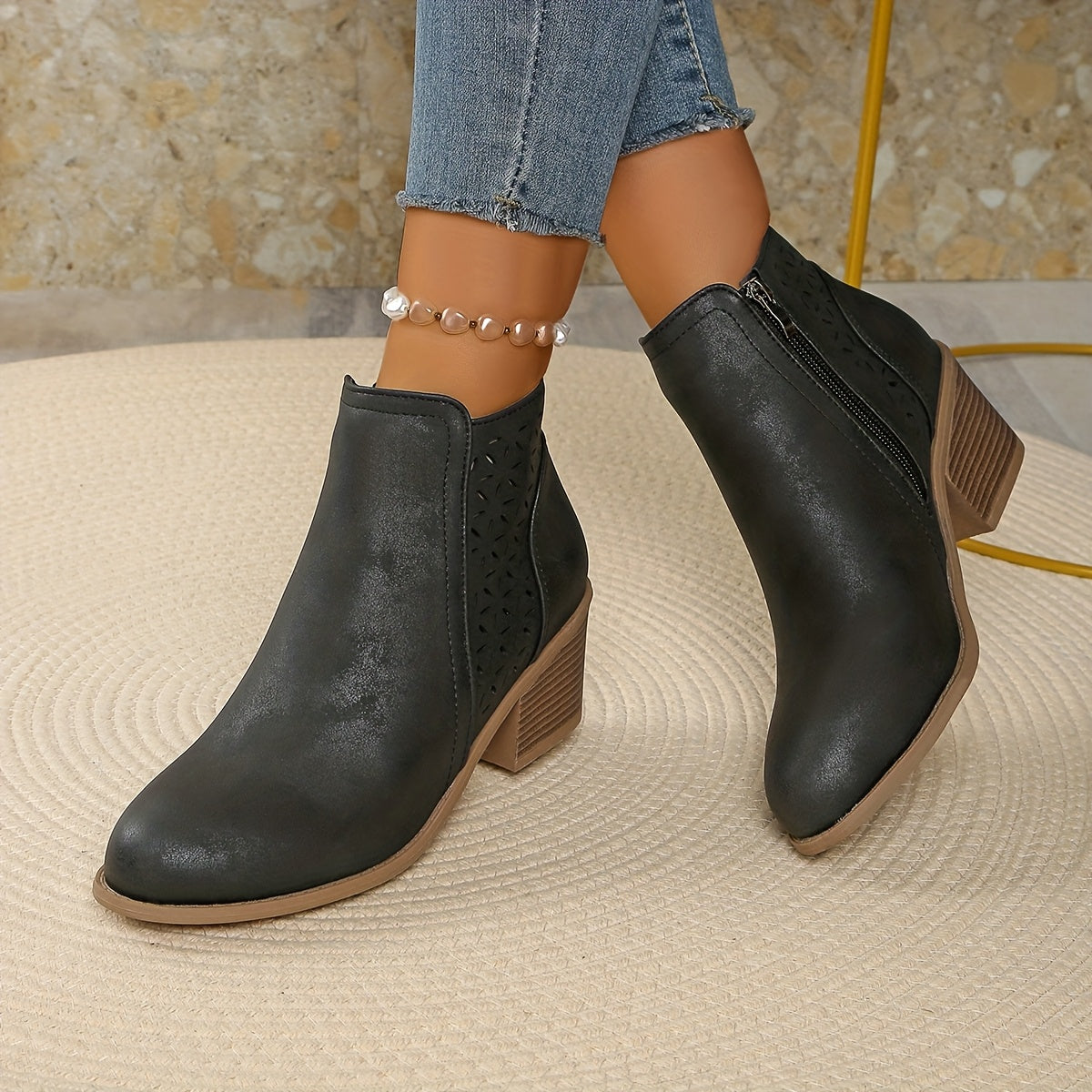 Damen Stiefeletten Bequem Schnell Reißverschluss