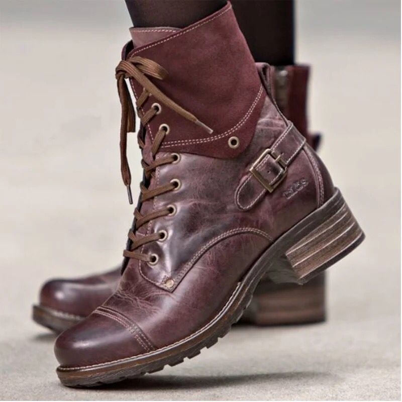 Damen Schnürstiefel Robust Modisch Schnalle