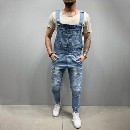 Herren Destroyed Jeans Latzhose Ripped Style